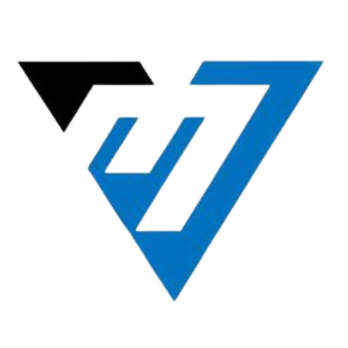 Logo of Motorverge in black and blue color which is triangular-shaped and resembles the letter M